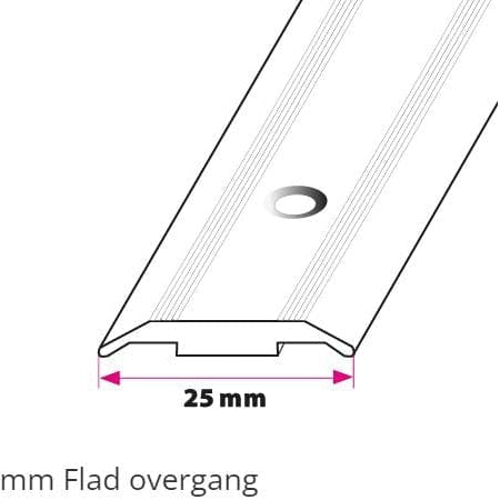 25 mm flad overgangsskinne i mat alu