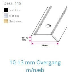 10-13 mm overgangsskinne med næb.