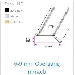 6-9 mm overgangsskinne med næb.